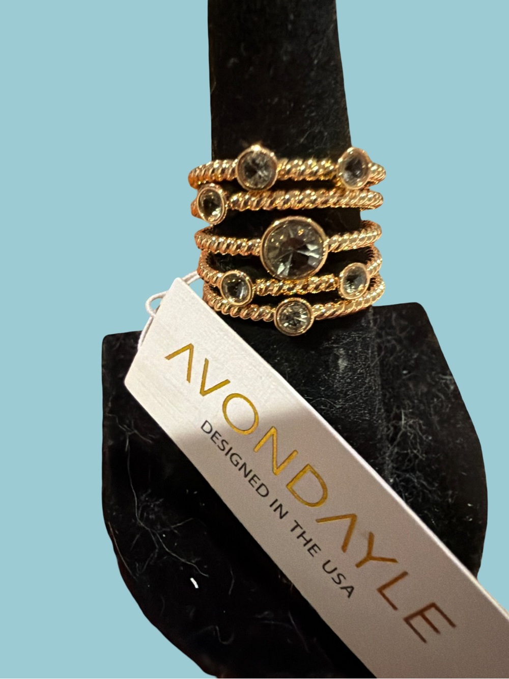 Avon Dayle Gold-Tone Stacked Crystal Ring Set - Gold size 7